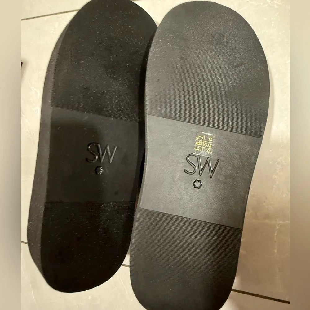 NEW Stuart Weitzman Contempo Thong Platform Flat Black Leather Sandal Sz 7 B - Picture 8 of 9